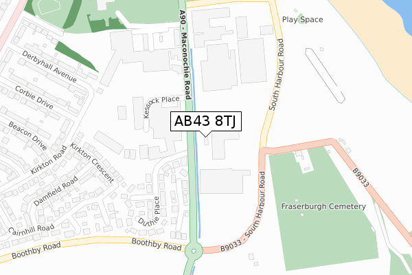 AB43 8TJ map - large scale - OS Open Zoomstack (Ordnance Survey)
