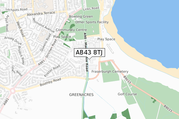 AB43 8TJ map - small scale - OS Open Zoomstack (Ordnance Survey)