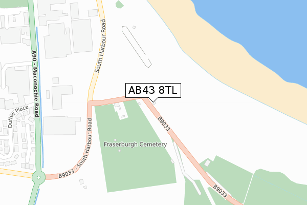 AB43 8TL map - large scale - OS Open Zoomstack (Ordnance Survey)