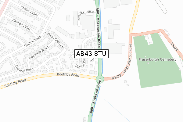 AB43 8TU map - large scale - OS Open Zoomstack (Ordnance Survey)