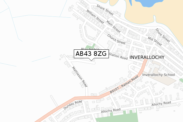 AB43 8ZG map - large scale - OS Open Zoomstack (Ordnance Survey)
