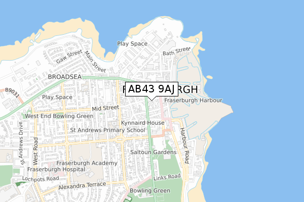 AB43 9AJ map - small scale - OS Open Zoomstack (Ordnance Survey)