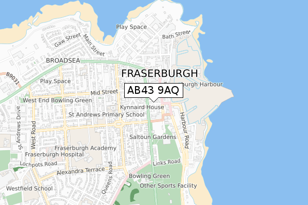 AB43 9AQ map - small scale - OS Open Zoomstack (Ordnance Survey)