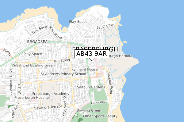 AB43 9AR map - small scale - OS Open Zoomstack (Ordnance Survey)