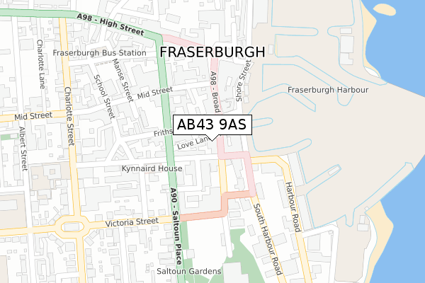 AB43 9AS map - large scale - OS Open Zoomstack (Ordnance Survey)