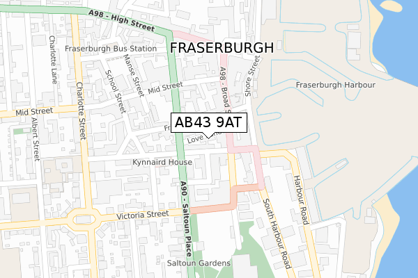 AB43 9AT map - large scale - OS Open Zoomstack (Ordnance Survey)