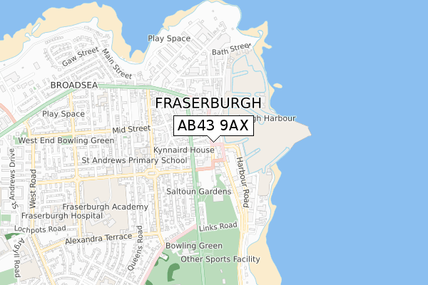 AB43 9AX map - small scale - OS Open Zoomstack (Ordnance Survey)