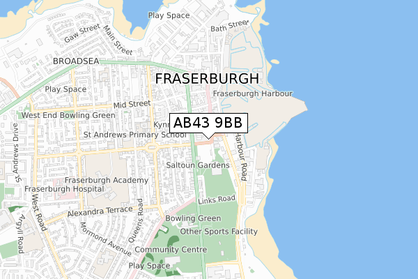 AB43 9BB map - small scale - OS Open Zoomstack (Ordnance Survey)