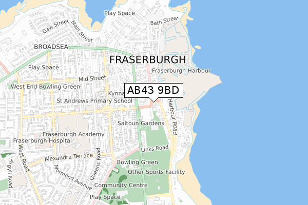 AB43 9BD map - small scale - OS Open Zoomstack (Ordnance Survey)