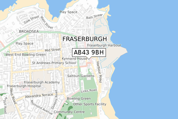 AB43 9BH map - small scale - OS Open Zoomstack (Ordnance Survey)