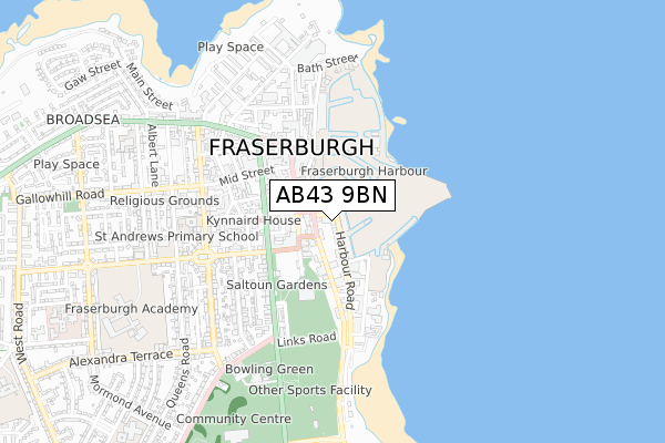 AB43 9BN map - small scale - OS Open Zoomstack (Ordnance Survey)