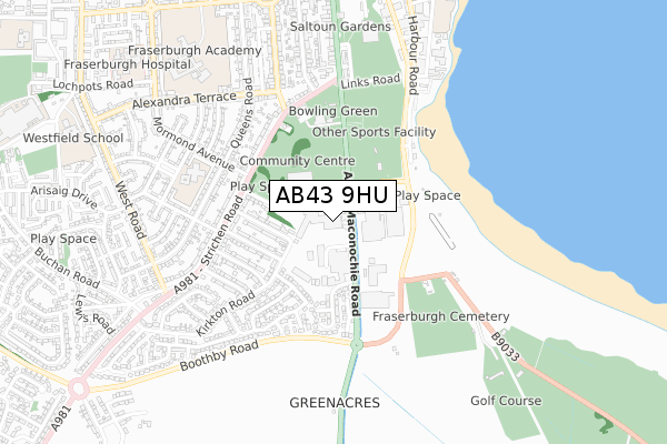 AB43 9HU map - small scale - OS Open Zoomstack (Ordnance Survey)