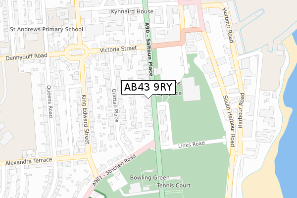 AB43 9RY map - large scale - OS Open Zoomstack (Ordnance Survey)