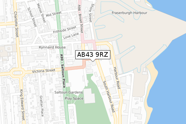 AB43 9RZ map - large scale - OS Open Zoomstack (Ordnance Survey)