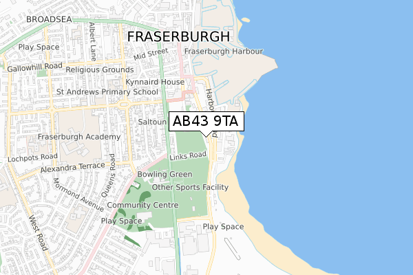 AB43 9TA map - small scale - OS Open Zoomstack (Ordnance Survey)