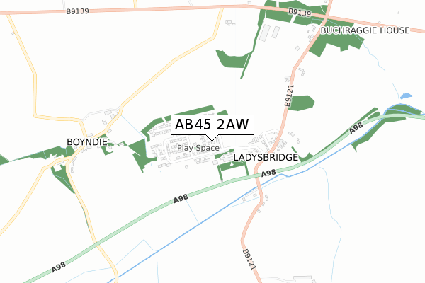 AB45 2AW map - small scale - OS Open Zoomstack (Ordnance Survey)