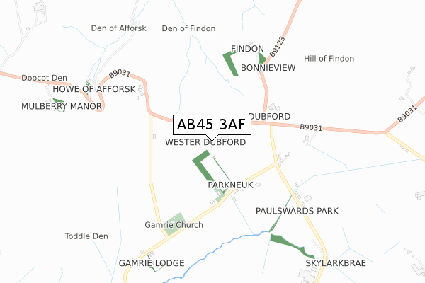 AB45 3AF map - small scale - OS Open Zoomstack (Ordnance Survey)