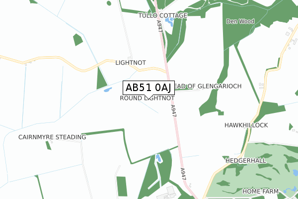 AB51 0AJ map - small scale - OS Open Zoomstack (Ordnance Survey)