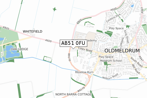 AB51 0FU map - small scale - OS Open Zoomstack (Ordnance Survey)