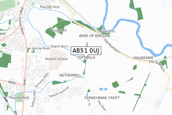 AB51 0UJ map - small scale - OS Open Zoomstack (Ordnance Survey) AB51 0UJ map - small scale - OS Open Zoomstack (Ordnance Survey)