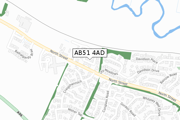 AB51 4AD map - large scale - OS Open Zoomstack (Ordnance Survey)
