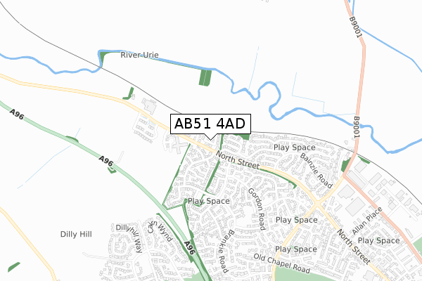 AB51 4AD map - small scale - OS Open Zoomstack (Ordnance Survey)