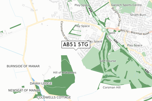 AB51 5TG map - small scale - OS Open Zoomstack (Ordnance Survey)