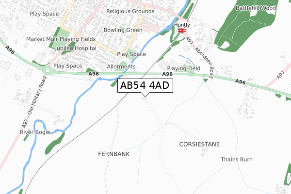 AB54 4AD map - small scale - OS Open Zoomstack (Ordnance Survey)