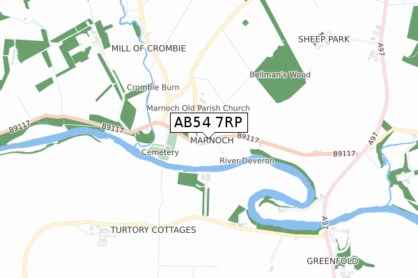 AB54 7RP map - small scale - OS Open Zoomstack (Ordnance Survey)