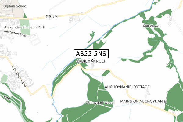 AB55 5NS map - small scale - OS Open Zoomstack (Ordnance Survey)