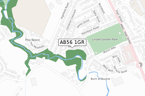 AB56 1GR map - large scale - OS Open Zoomstack (Ordnance Survey)