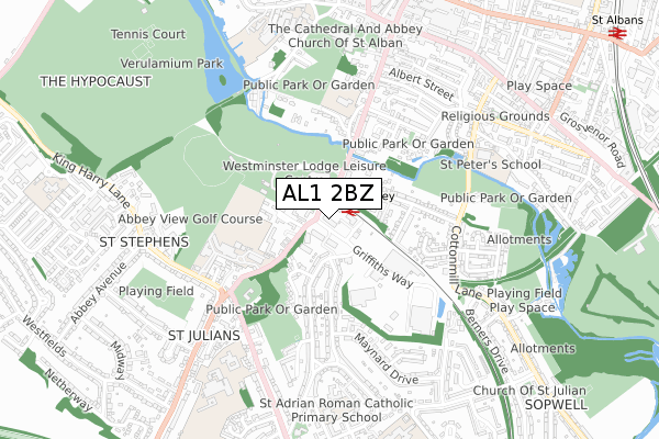 AL1 2BZ map - small scale - OS Open Zoomstack (Ordnance Survey) AL1 2BZ map - small scale - OS Open Zoomstack (Ordnance Survey)