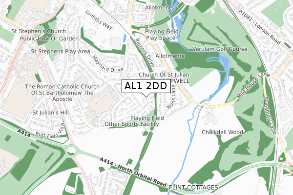 AL1 2DD map - small scale - OS Open Zoomstack (Ordnance Survey)