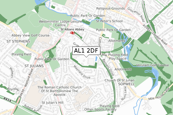 AL1 2DF map - small scale - OS Open Zoomstack (Ordnance Survey)