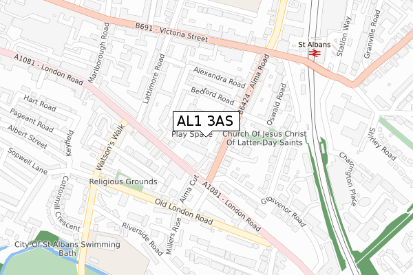 AL1 3AS map - large scale - OS Open Zoomstack (Ordnance Survey)