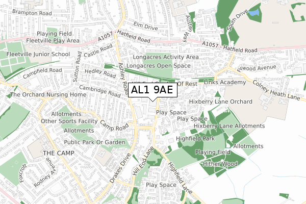 AL1 9AE map - small scale - OS Open Zoomstack (Ordnance Survey)