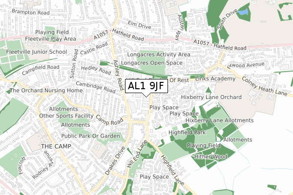 AL1 9JF map - small scale - OS Open Zoomstack (Ordnance Survey)