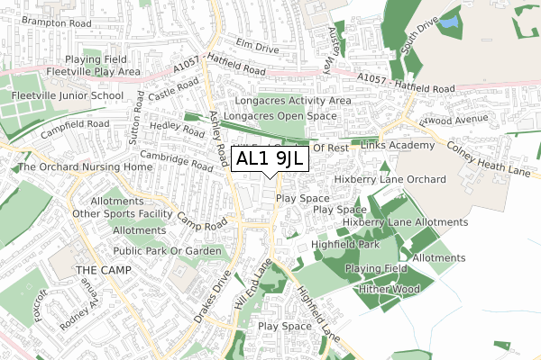 AL1 9JL map - small scale - OS Open Zoomstack (Ordnance Survey)