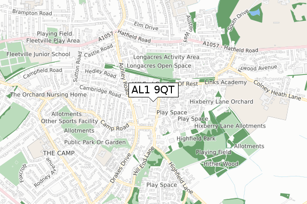 AL1 9QT map - small scale - OS Open Zoomstack (Ordnance Survey)