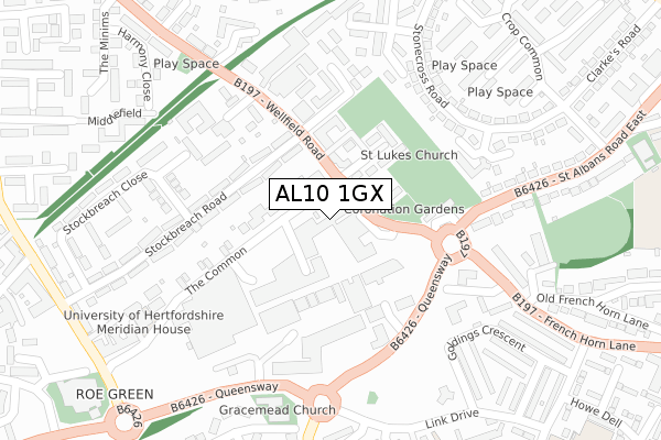 AL10 1GX map - large scale - OS Open Zoomstack (Ordnance Survey)
