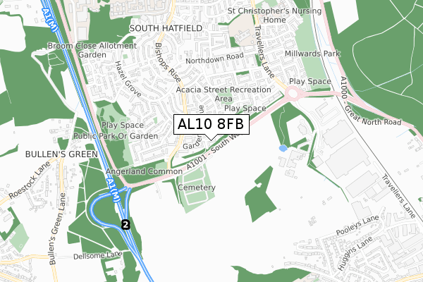 AL10 8FB map - small scale - OS Open Zoomstack (Ordnance Survey) AL10 8FB map - small scale - OS Open Zoomstack (Ordnance Survey)