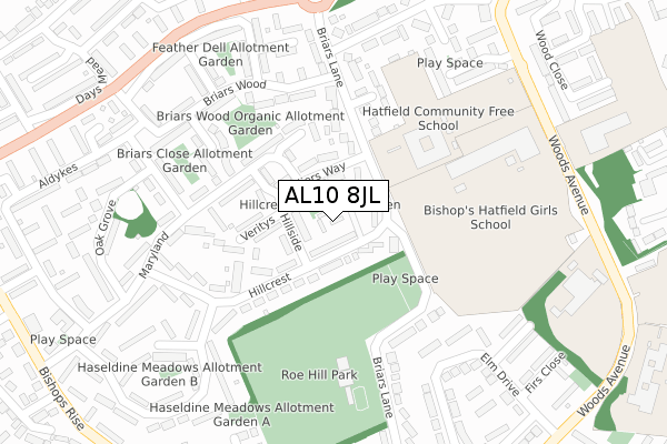AL10 8JL map - large scale - OS Open Zoomstack (Ordnance Survey)