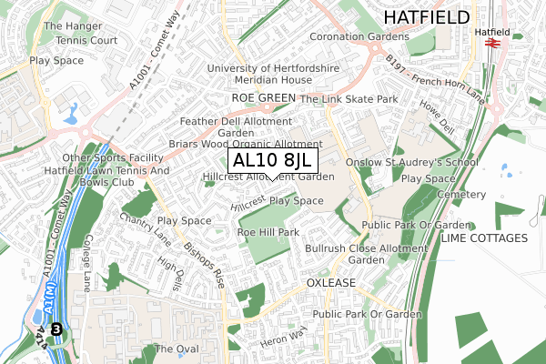 AL10 8JL map - small scale - OS Open Zoomstack (Ordnance Survey)