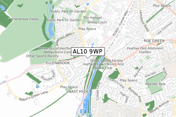 AL10 9WP map - small scale - OS Open Zoomstack (Ordnance Survey) AL10 9WP map - small scale - OS Open Zoomstack (Ordnance Survey)