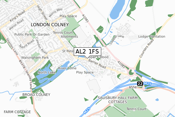 AL2 1FS map - small scale - OS Open Zoomstack (Ordnance Survey)