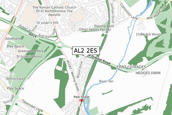 AL2 2ES map - small scale - OS Open Zoomstack (Ordnance Survey)