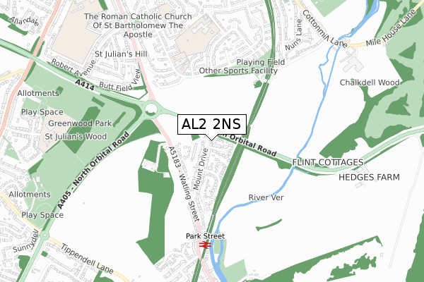 AL2 2NS map - small scale - OS Open Zoomstack (Ordnance Survey)