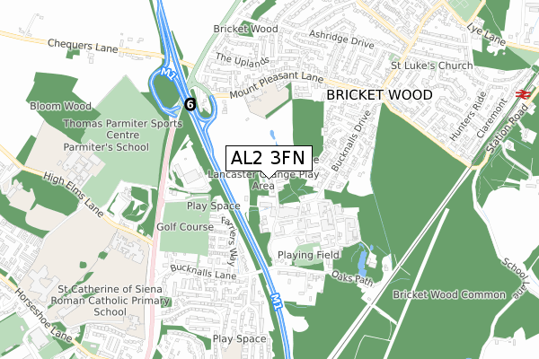 AL2 3FN map - small scale - OS Open Zoomstack (Ordnance Survey)