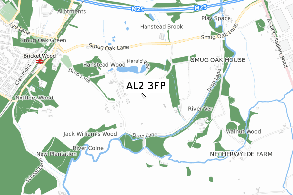 AL2 3FP map - small scale - OS Open Zoomstack (Ordnance Survey)