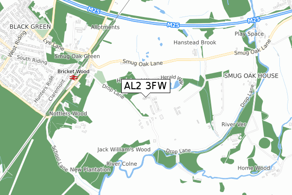 AL2 3FW map - small scale - OS Open Zoomstack (Ordnance Survey)
